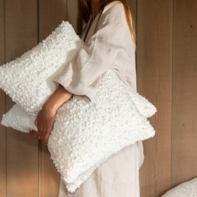 Almofada boucle branco retangular