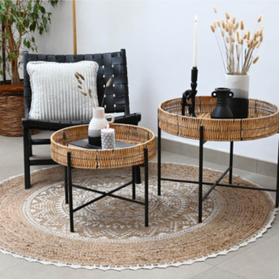 Mesa de apoio metal e bambu